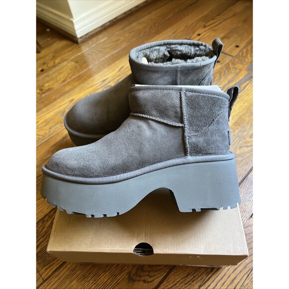 UGG CLASSIC ULTRA MINI NEW HEIGHTS Gray SUEDE WOMEN'S BOOTS US SIZE 10 NIB! - Picture 1 of 11